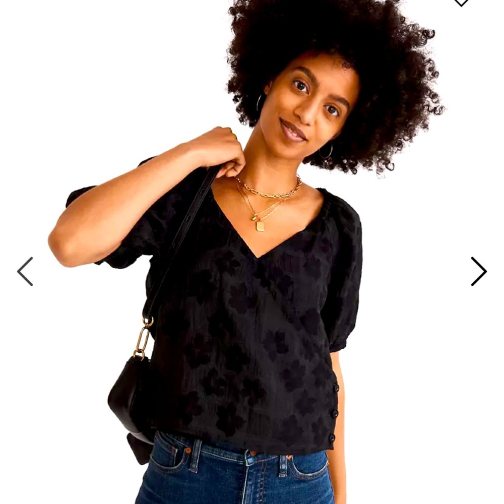 Madewell Puff Sleeve Wrap Top In Floral Jacquard